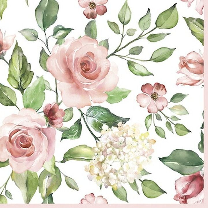 Șervețele pentru decoupage Watercolour Roses with Hydrangea - 1 buc