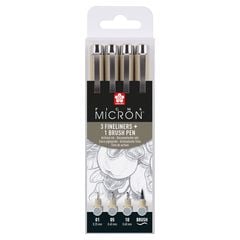 Set de stilouri tehnice Sakura Pigma Micron 3 fineliners a brush pen | nuanțe de gri
