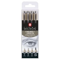 Set de stilouri tehnice Sakura Pigma Micron 3 fineliners a brush pen | nuanțe de gri închis