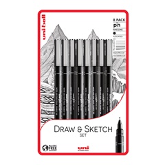 Set de UNI PIN markere fineliner Draw and Sketch 8 buc.