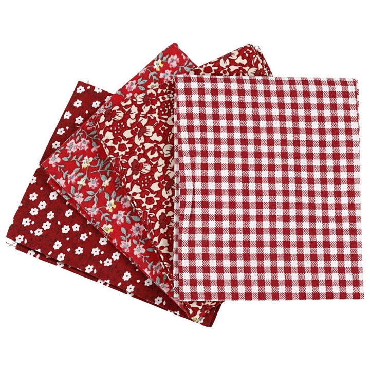 Țesătură patchwork - roșu - 4 buc - 45 x 55 cm